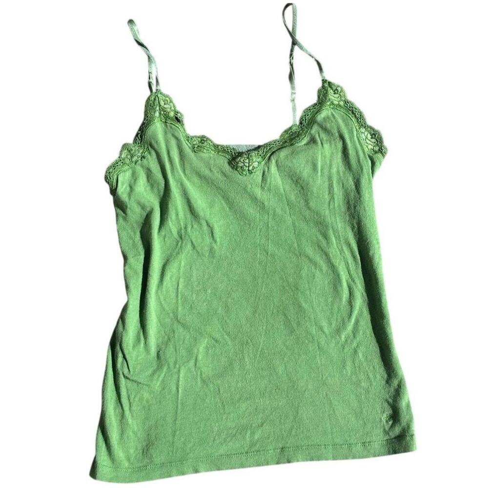 American Eagle Green Lace Y2K Tank Top Spaghetti Straps Small
